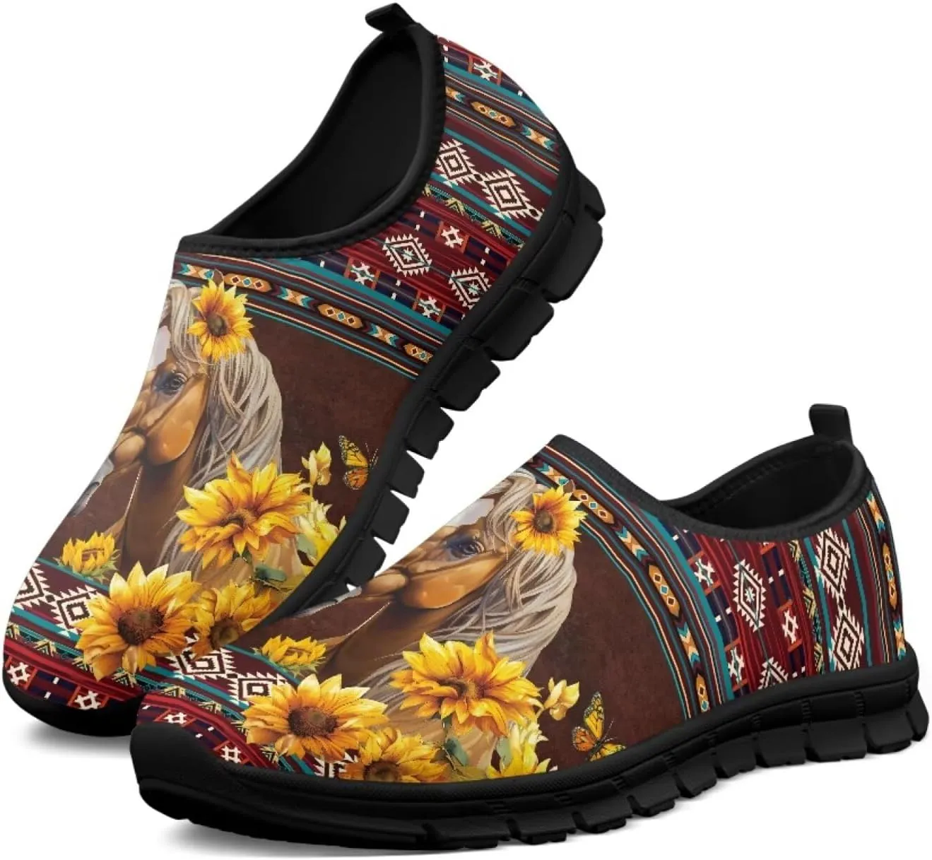 3D Horse Printed Men’s Slip On Loafers Trendy Art Painted Leisure Dressy Sneakers Flat Lightweight Walking Shoes