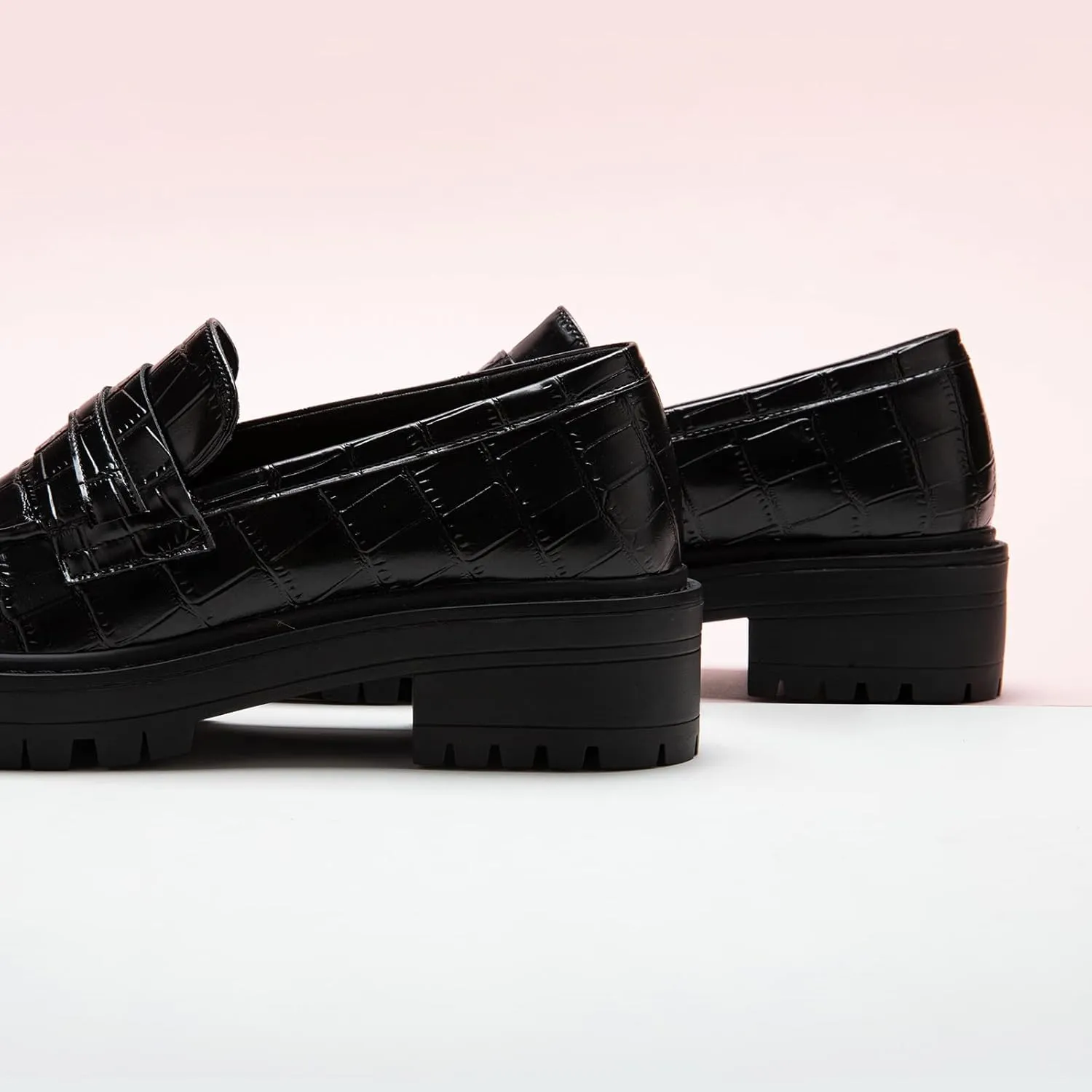 C.Paravano Chunky Loafers for Women: Comfortable Platform Loafers with Lug Sole in Black, Exquisite Print