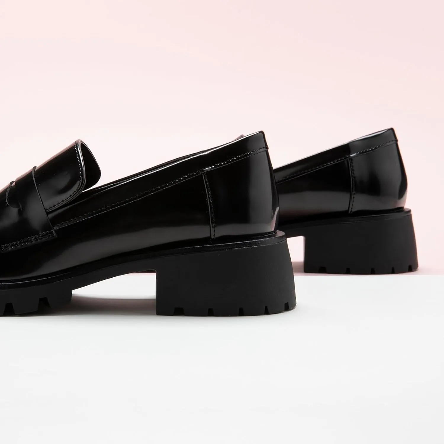 C.Paravano Chunky Loafers for Women: Comfortable Platform Loafers with Lug Sole in Black, Exquisite Print