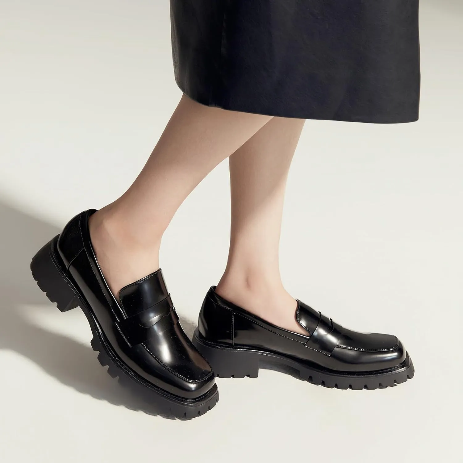 C.Paravano Chunky Loafers for Women: Comfortable Platform Loafers with Lug Sole in Black, Exquisite Print