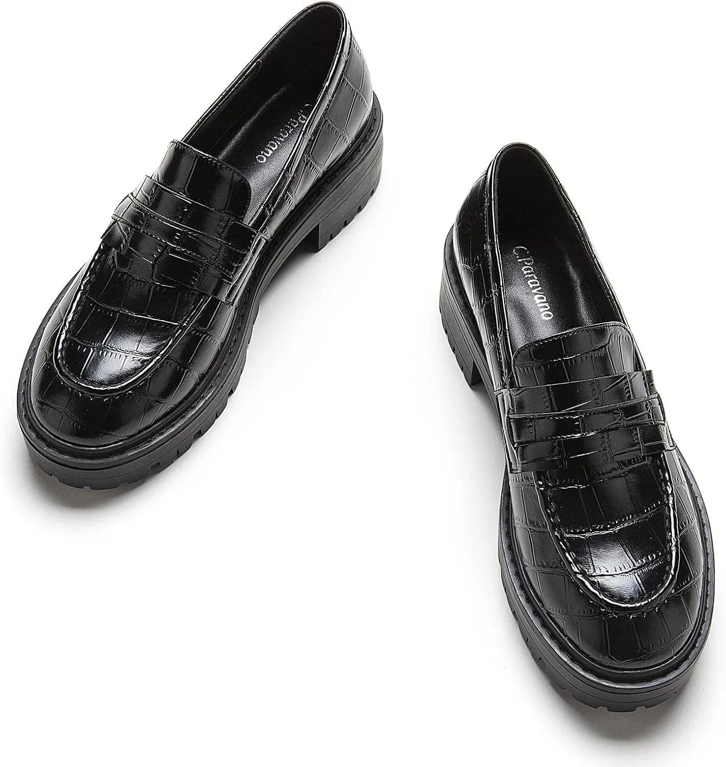 C.Paravano Chunky Loafers for Women: Comfortable Platform Loafers with Lug Sole in Black, Exquisite Print