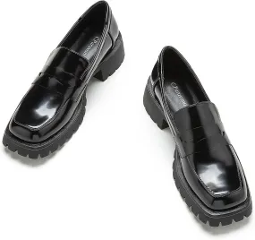C.Paravano Chunky Loafers for Women: Comfortable Platform Loafers with Lug Sole in Black, Exquisite Print