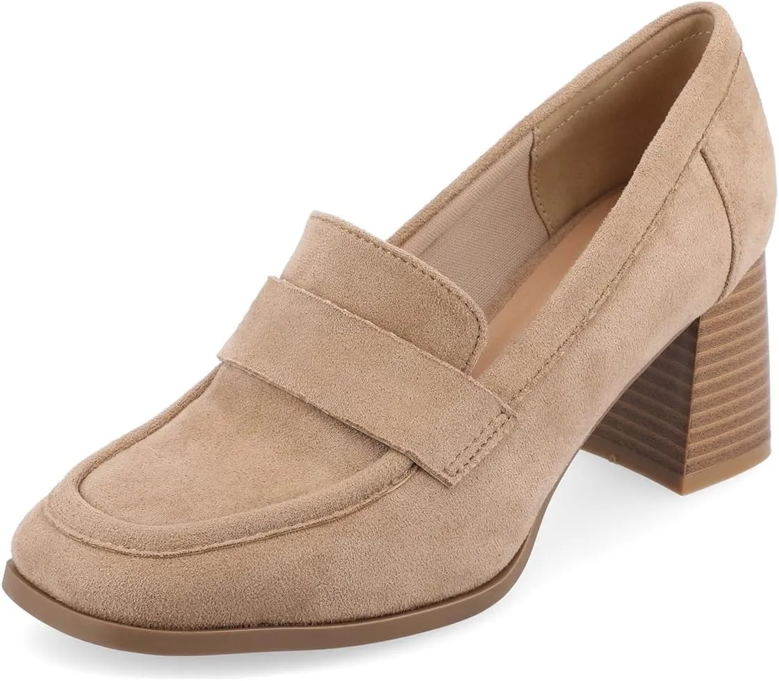 FOWT Women Square Toe Chunky Mid Heel Pumps Slip On Ladies Trendy Casual Daily Loafers Size 4-16 US