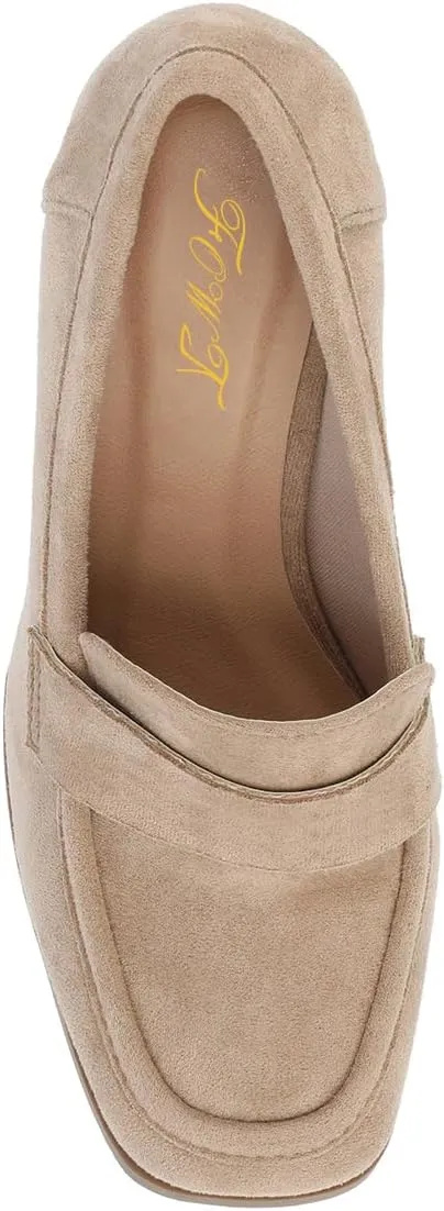 FOWT Women Square Toe Chunky Mid Heel Pumps Slip On Ladies Trendy Casual Daily Loafers Size 4-16 US