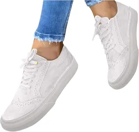 Ladmiple Shoes For Women Sneakers Trendy Low Top Lace-up Walking Shoes Fashion Summer Slip On Platform Flats Loafers
