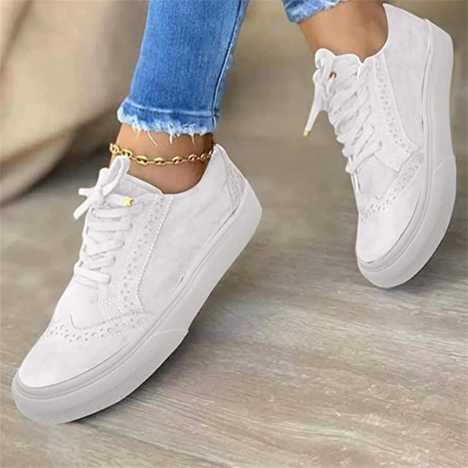 Ladmiple Shoes For Women Sneakers Trendy Low Top Lace-up Walking Shoes Fashion Summer Slip On Platform Flats Loafers