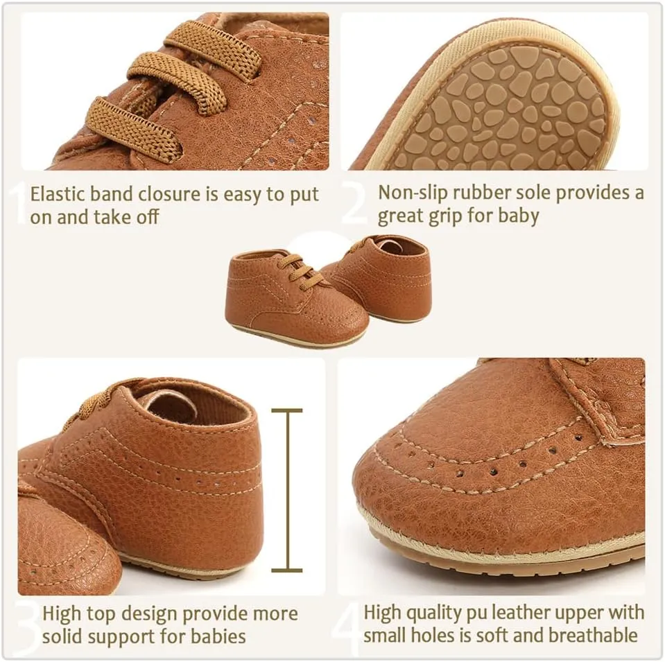 Meckior Infant Baby Boys Girls Classic PU Leather Wedding Loafers Brogue Toddler Oxford Dress Shoes First Steps Walking Flat Lazy Crib Shoe