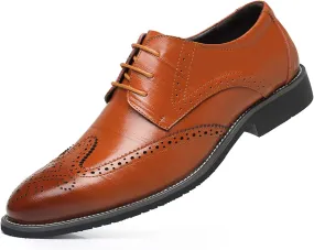 Men's Classic Leather Formal Business Oxford Wingtip Lace Up Retro Casual Dress Shoes for Men Comfortable