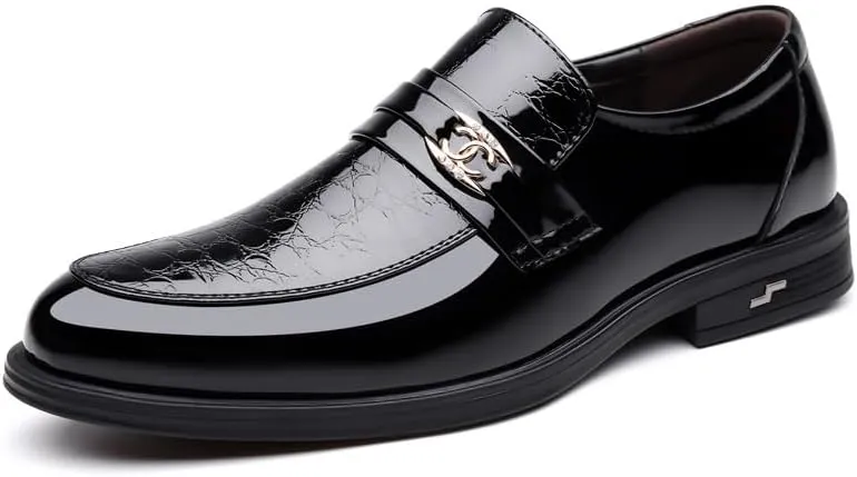 Men's Fashion Dress Shoes Mens Classic Business Formal Oxford Shoes Casual Wedding Faux Patent Leather Derby Shoes(8.5)
