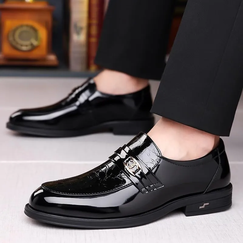 Men's Fashion Dress Shoes Mens Classic Business Formal Oxford Shoes Casual Wedding Faux Patent Leather Derby Shoes(8.5)