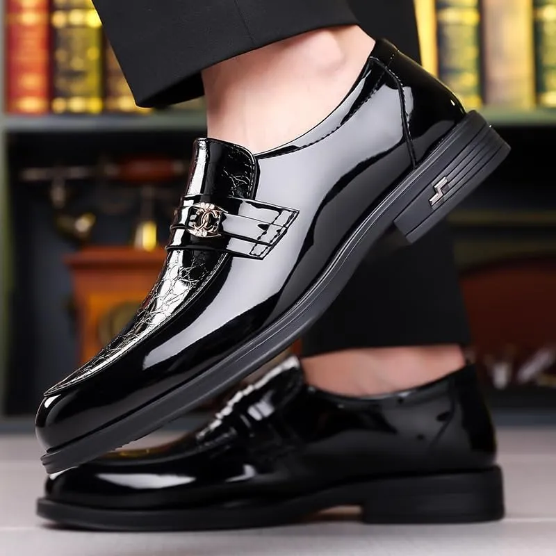 Men's Fashion Dress Shoes Mens Classic Business Formal Oxford Shoes Casual Wedding Faux Patent Leather Derby Shoes(8.5)