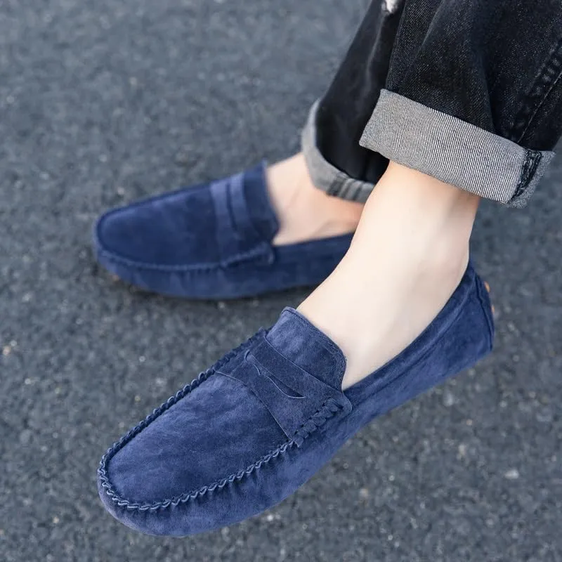 Men's Loafers Shoes Round Toe Suede Penny Driving Loafers Comfortable Flat Heel Lightweight Walking Slip-on