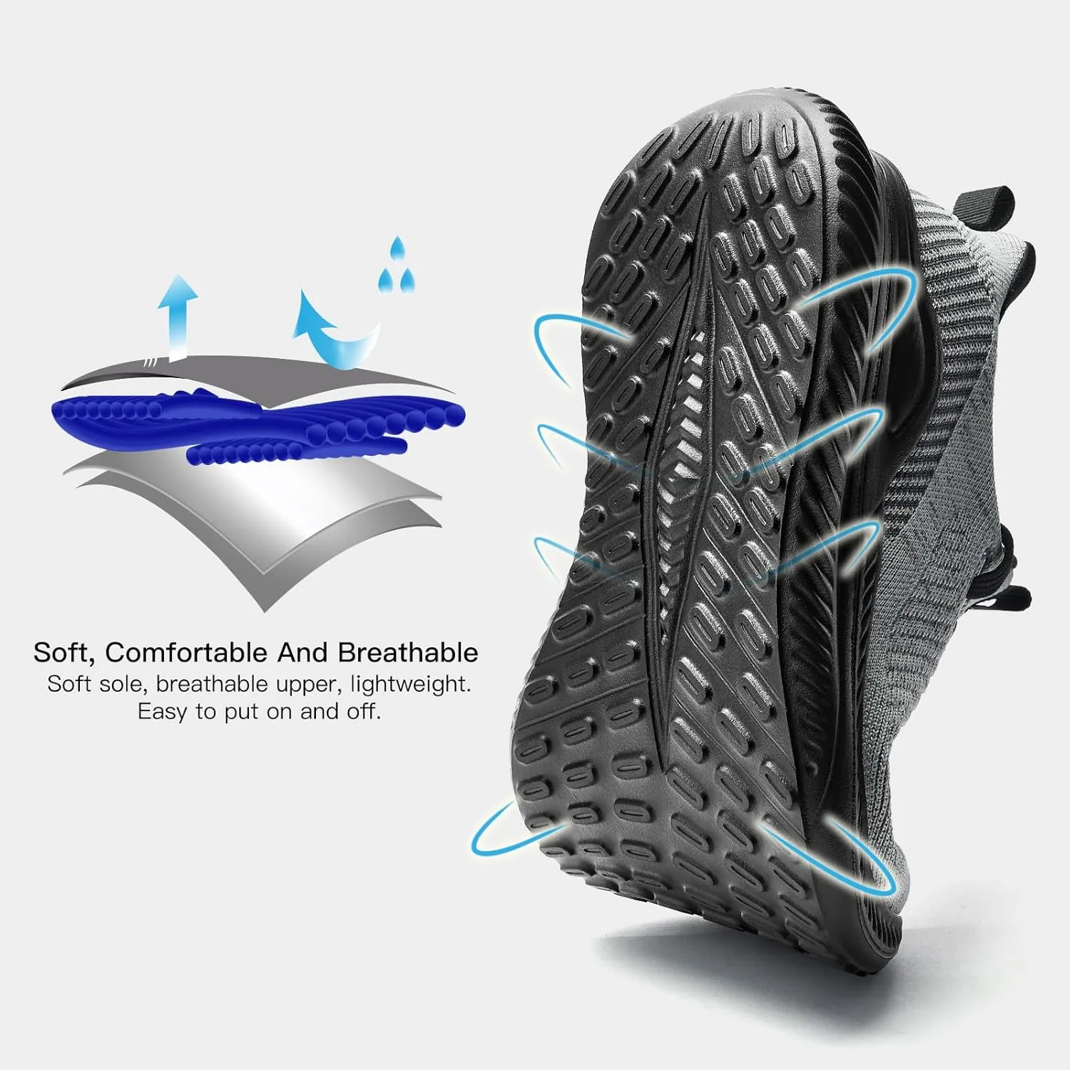 Mens Slip On Wide Walking Shoes Memory Foam Runnning Tennis Shoes Lightweight Breathable Casual Sneakers