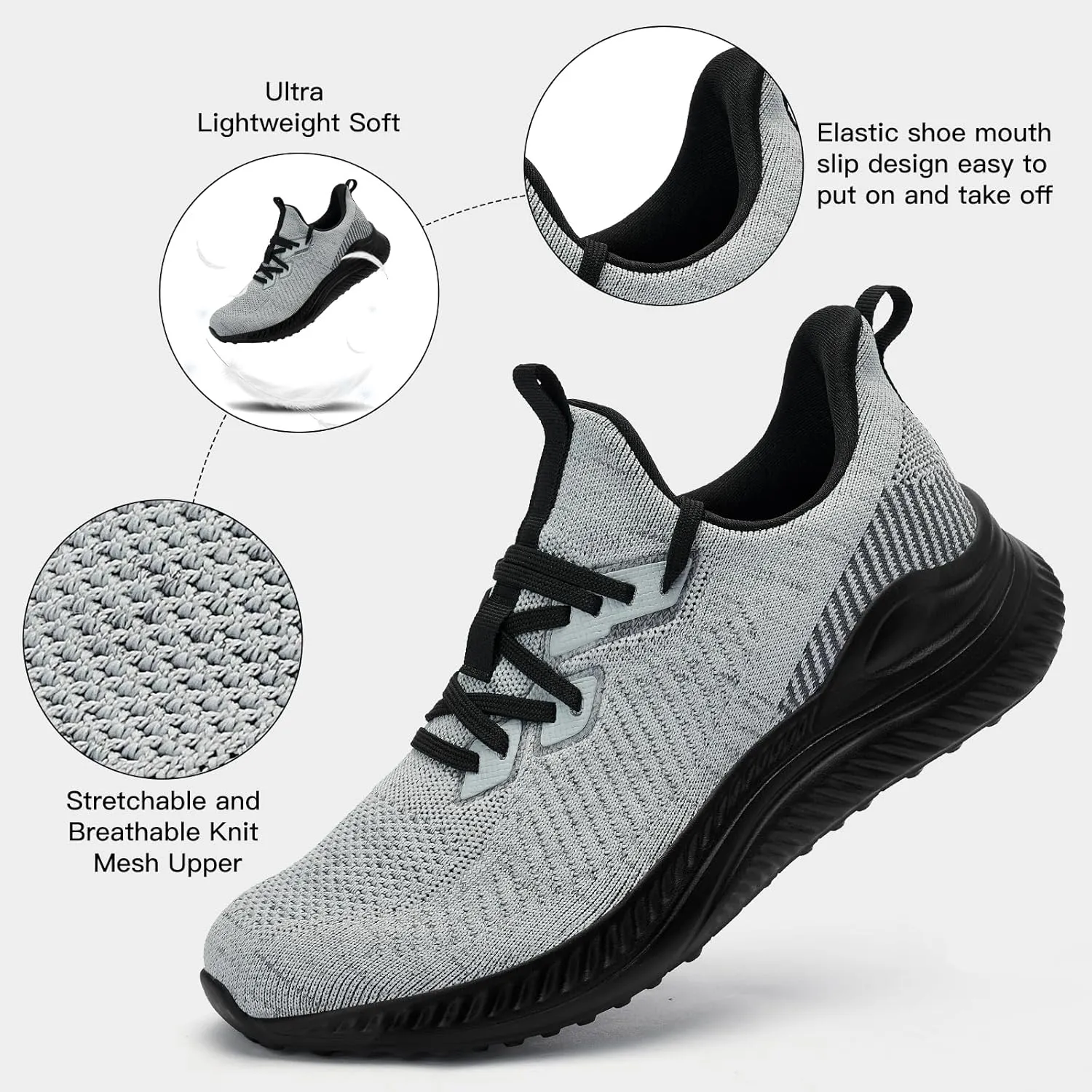 Mens Slip On Wide Walking Shoes Memory Foam Runnning Tennis Shoes Lightweight Breathable Casual Sneakers