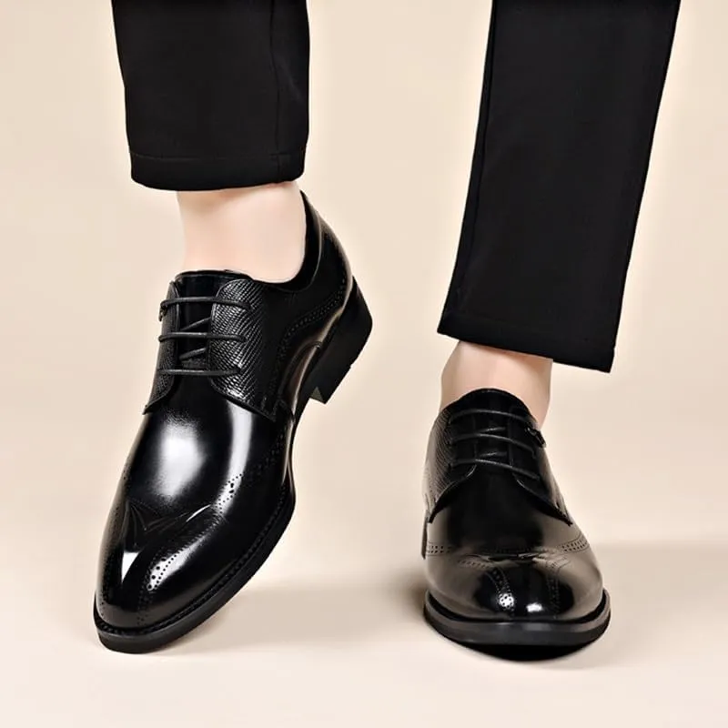 Men's Vintage Leather Lace Up Oxford Shoes - Comfortable Business Casual Derby Dress Shoes
