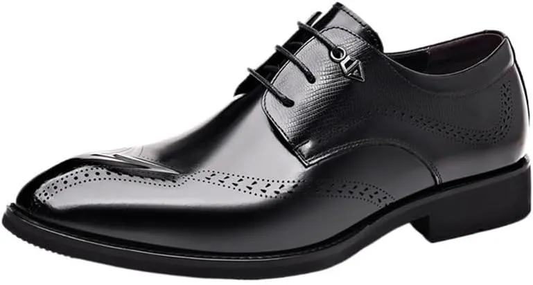Men's Vintage Leather Lace Up Oxford Shoes - Comfortable Business Casual Derby Dress Shoes