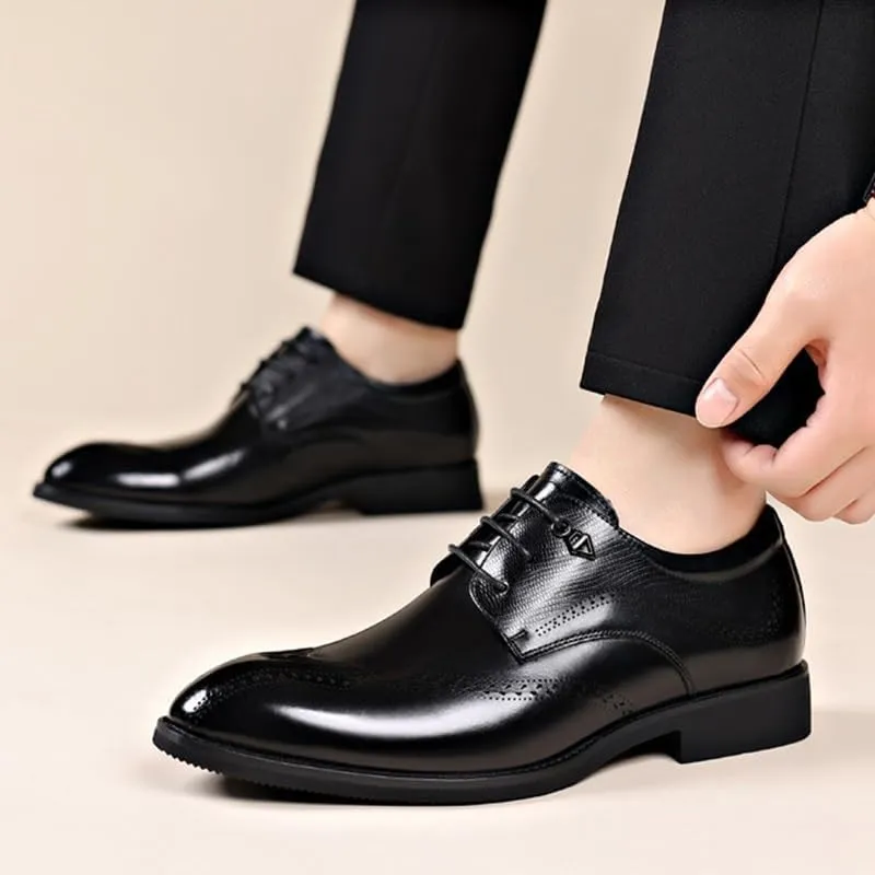 Men's Vintage Leather Lace Up Oxford Shoes - Comfortable Business Casual Derby Dress Shoes