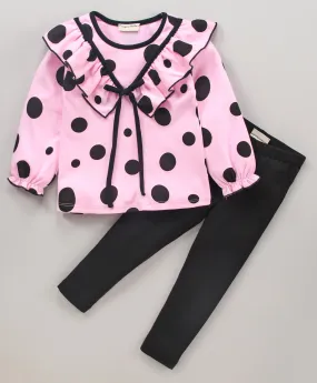 Polka Vee Frill Top Leggings Set