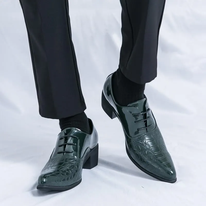 Retro Brogue Dress Shoes Men Luxury Pointed Lace-up Shoes Men High Heels Oxford Man Leather Wedding Suit Shoes Elegant Shoes for Men