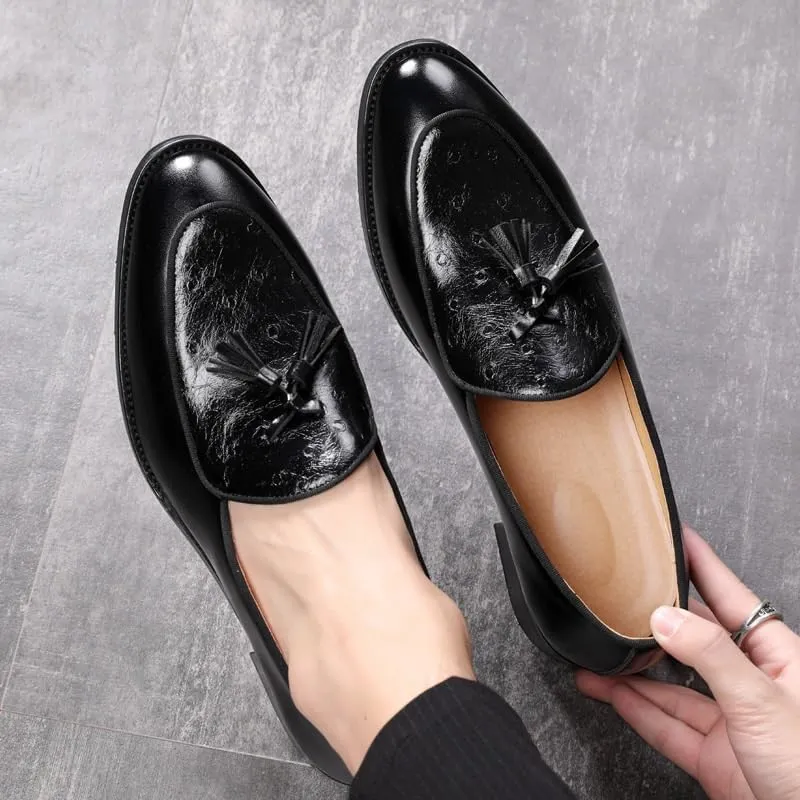 with Tassel Apron Toe Loafer Men's Dress Shoes Slip on Mens Casual Oxford Shoe Retro Footwear Elegant Pointed Toe Formal Loafers for Men