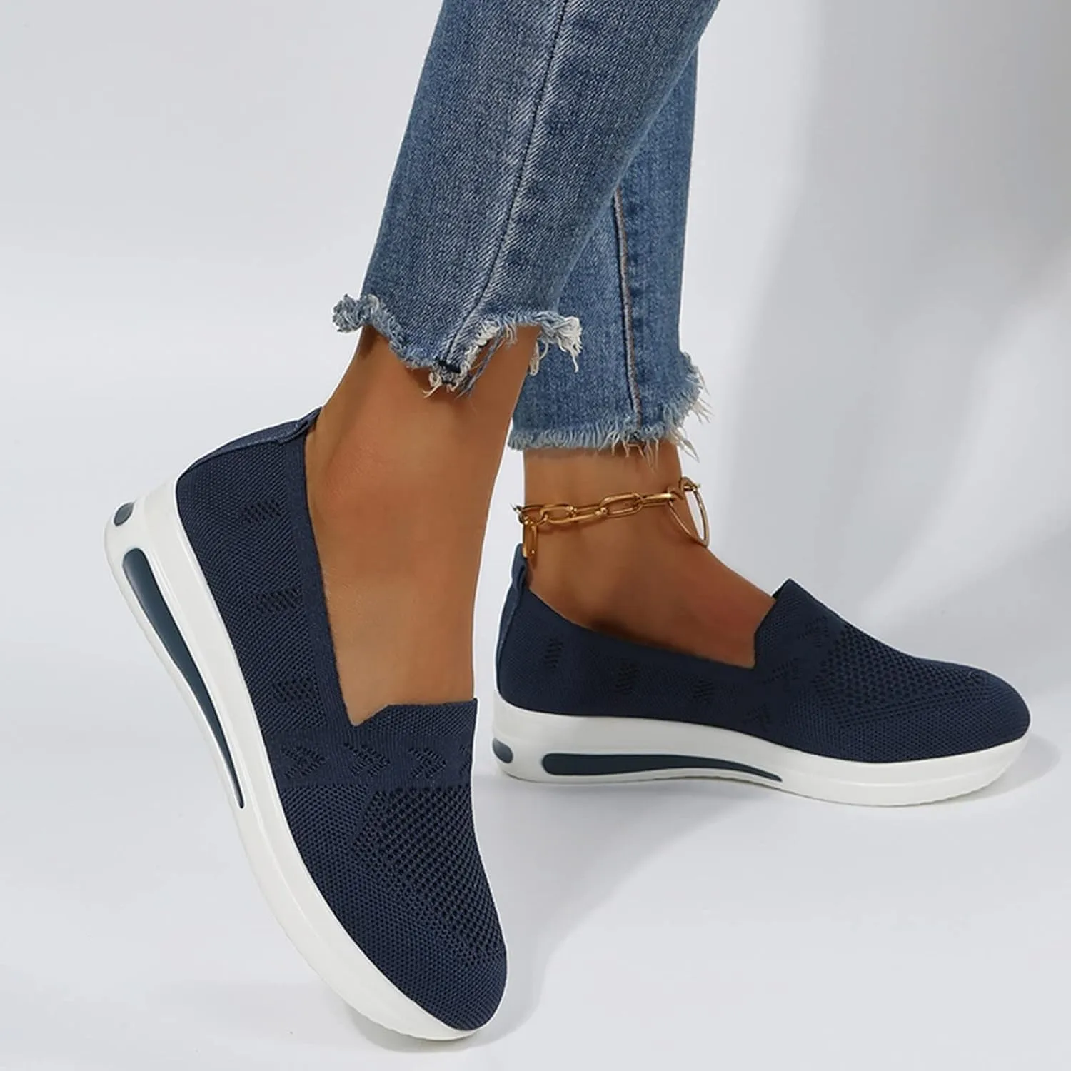 Womens Canvas Slip On Shoes Casual Walking Sneakers Lightweight Flat Fashion Comfortable Elastic Loafers Non Slip
