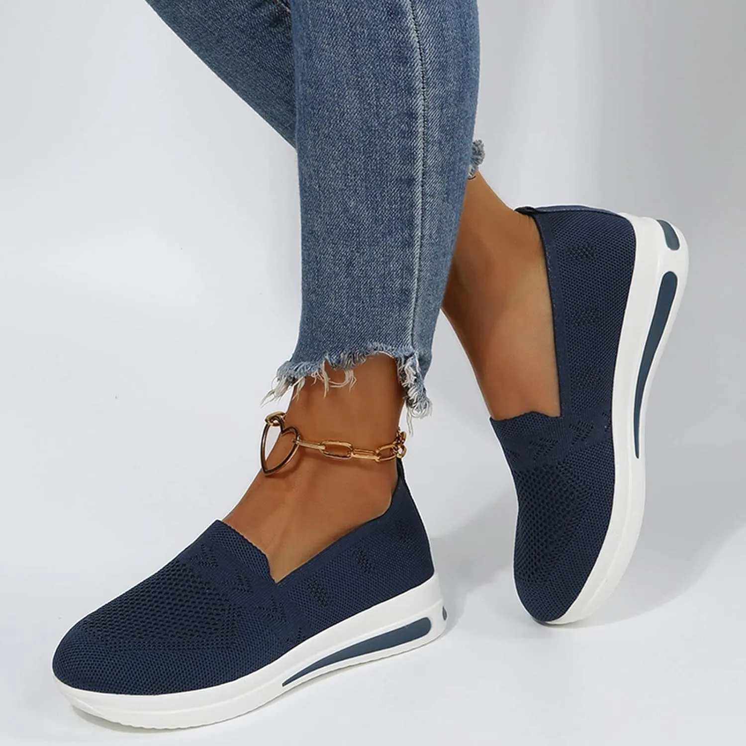 Womens Canvas Slip On Shoes Casual Walking Sneakers Lightweight Flat Fashion Comfortable Elastic Loafers Non Slip