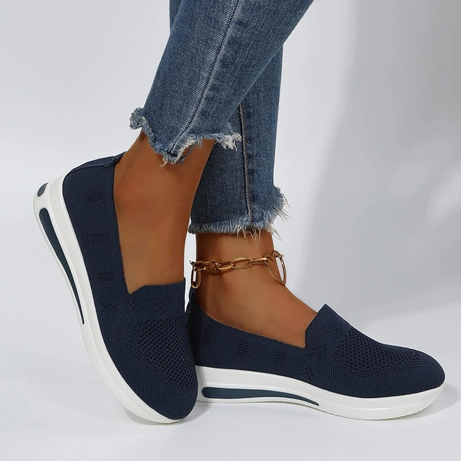 Womens Canvas Slip On Shoes Casual Walking Sneakers Lightweight Flat Fashion Comfortable Elastic Loafers Non Slip