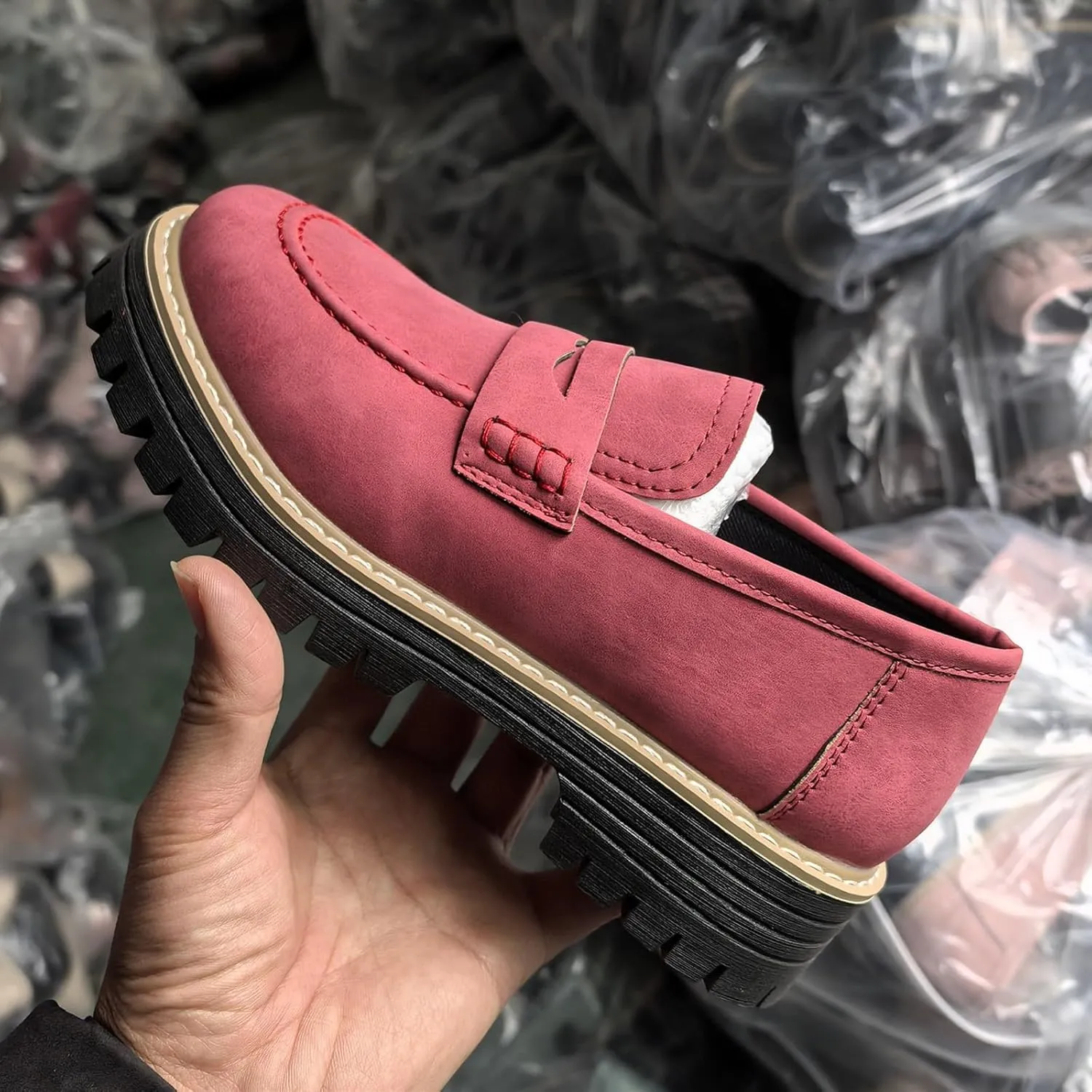 Women's Comfortable Chunky Slip On Platform Loafers,Non Slip Comfortable Round Toe Flats Lug Sole Walking Casual Shoes